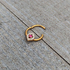 16G 3/8 Clear Pink Gem Gold Tone Open Eye Hinged Segment Ring