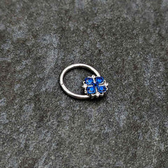 16G 3/8 Blue Clear Gem Embellished Cross Hinged Segment Ring