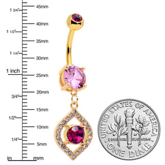Clear Pink Gem Gold Tone Open Eye Dangle Belly Ring