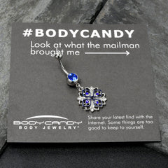 Clear Blue Gem Embellished Cross Dangle Belly Ring