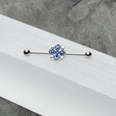 14G Clear Blue Gem Embellished Cross Industrial Barbell 38mm