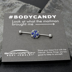 14G Clear Blue Gem Embellished Cross Industrial Barbell 38mm