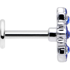 16G 1/4 Clear Blue Gem Embellished Cross Labret