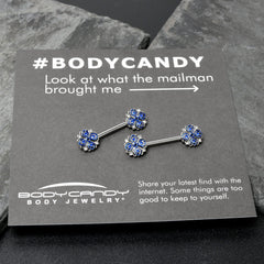 14G 9/16 Clear Blue Gem Embellished Cross Barbell Nipple Ring Set