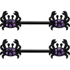 14G 9/16 Purple Gem Black Chic Crab Barbell Nipple Ring Set