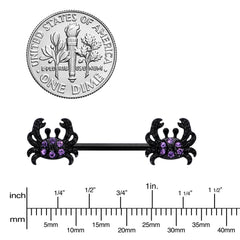 14G 9/16 Purple Gem Black Chic Crab Barbell Nipple Ring Set
