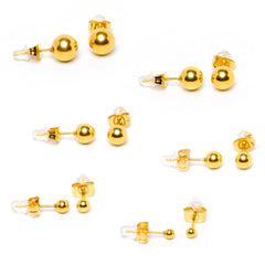 3mm-8mm Ball Stud Gold Tone 316L Stainless Steel Earrings 6 Pack