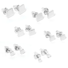 3mm-8mm Square Stud 316L Stainless Steel Earrings 6 Pack