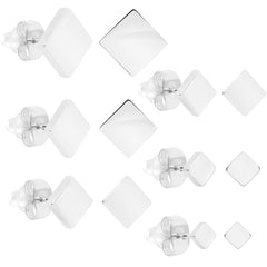 3mm-8mm Square Stud 316L Stainless Steel Earrings 6 Pack