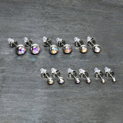Aurora Gem 3mm to 8mm Ball End Stud Earrings Set of 6