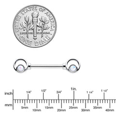 14G 1/2 White Faux Opal Double Circle Barbell Nipple Ring Set