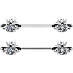 14G 9/16 Clear Gem Bee Beautiful Insect Barbell Nipple Ring Set