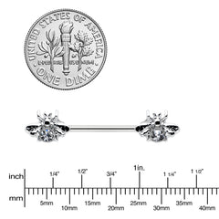 14G 9/16 Clear Gem Bee Beautiful Insect Barbell Nipple Ring Set