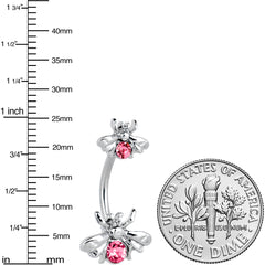 Pink Gem Bees Beautiful Insect Double Mount Belly Ring