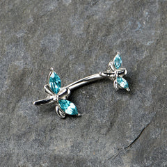 Blue Gem Simple Stylized Dragonfly Double Mount Belly Ring