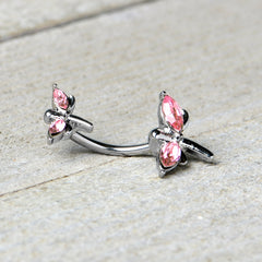 Pink Gem Simple Stylized Dragonfly Double Mount Belly Ring