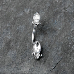 Clear Gem Art Deco Ovals Double Mount Belly Ring