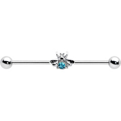 14G Blue Gem Bee Beautiful Insect Industrial Barbell 38mm