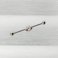 14G Pink Gem Bee Beautiful Insect Industrial Barbell 38mm
