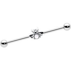 14G White Faux Opal Bee Beautiful Insect Industrial Barbell 38mm