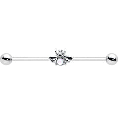 14G White Faux Opal Bee Beautiful Insect Industrial Barbell 38mm