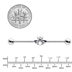 14G White Faux Opal Bee Beautiful Insect Industrial Barbell 38mm