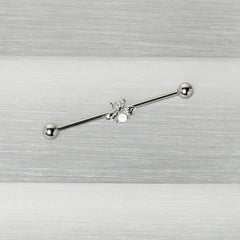 14G White Faux Opal Bee Beautiful Insect Industrial Barbell 38mm