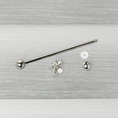14G White Faux Opal Bee Beautiful Insect Industrial Barbell 38mm