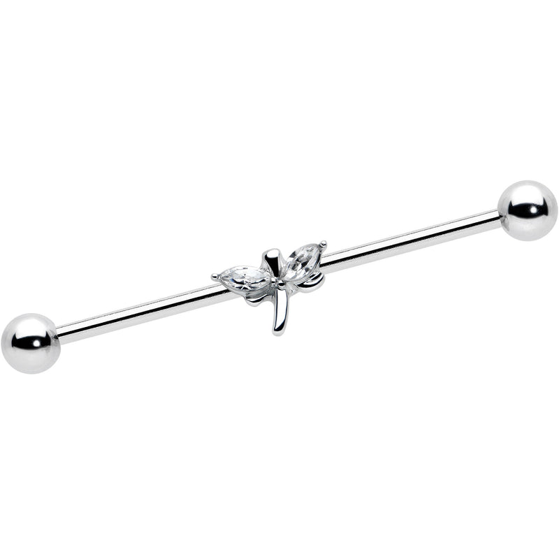 14G Clear Gem Simple Stylized Dragonfly Industrial Barbell 38mm
