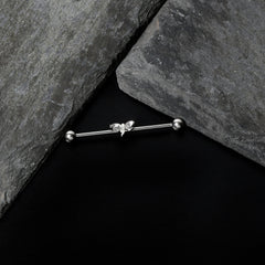 14G Clear Gem Simple Stylized Dragonfly Industrial Barbell 38mm