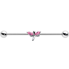 14G Pink Gem Simple Stylized Dragonfly Industrial Barbell 38mm
