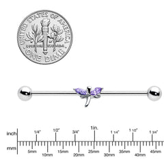 14G Purple Gem Simple Stylized Dragonfly Industrial Barbell 38mm
