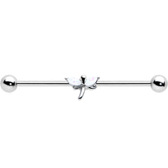 14G White Faux Opal Simple Style Dragonfly Industrial Barbell 38mm