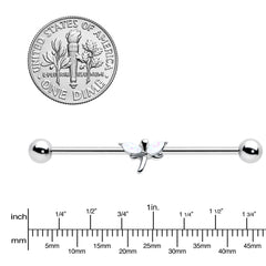 14G White Faux Opal Simple Style Dragonfly Industrial Barbell 38mm