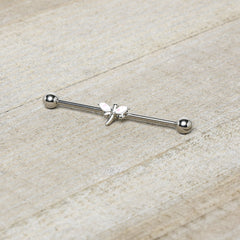 14G White Faux Opal Simple Style Dragonfly Industrial Barbell 38mm