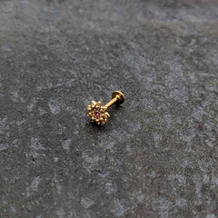 16G 5/16 Pink Gem Gold Tone Starry Flower Labret Monroe Tragus