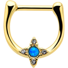 16G 5/16 Blue Synthetic Opal Gold Tone Rhombus Cartilage Clicker