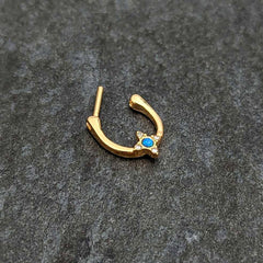16G 5/16 Blue Synthetic Opal Gold Tone Rhombus Cartilage Clicker