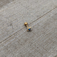 16G 1/4 Blue Synthetic Opal Gold Tone Rhombus Cartilage Earring