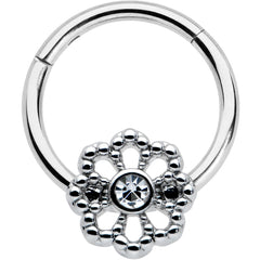 16G 3/8 Clear Gem Epic Fabulous Flower Hinged Segment Ring