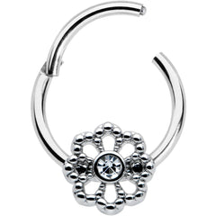 16G 3/8 Clear Gem Epic Fabulous Flower Hinged Segment Ring