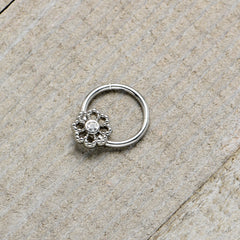 16G 3/8 Clear Gem Epic Fabulous Flower Hinged Segment Ring