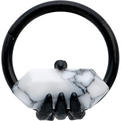 16G 3/8 White Howlite Black Claw Obelisk Hinged Segment Ring