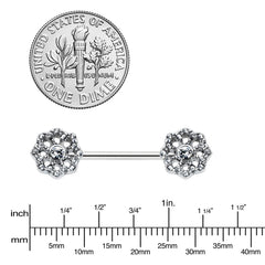 14G 9/16 Clear Gem Epic Fabulous Flower Barbell Nipple Ring Set