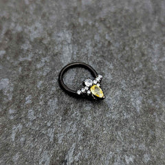 16G 3/8 Yellow Clear Gem Black Butterfly Hinged Segment Ring