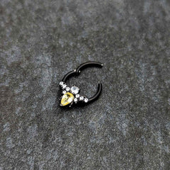 16G 3/8 Yellow Clear Gem Black Butterfly Hinged Segment Ring