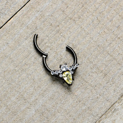 16G 3/8 Yellow Clear Gem Black Butterfly Hinged Segment Ring
