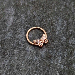 16G 3/8 Clear Gem Rosy Tone Baroque Butterfly Hinged Segment Ring