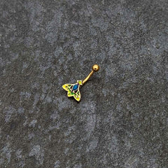 16G 5/16 Blue Gem Gold Tone Tropic Fan Curved Eyebrow Ring