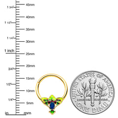 16G 3/8 Blue Gem Gold Tone Tropic Fan Hinged Segment Ring